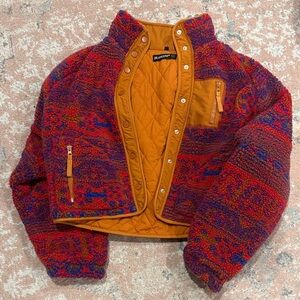 Red Purple and Blue Fleece Jacket with Orange Lining